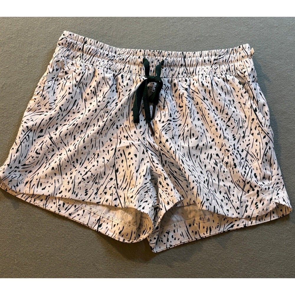 Marika Running Shorts Womens S White Black Abstract Print Drawstring Athletic